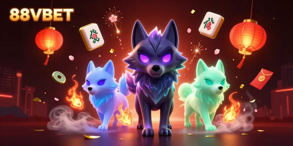 Engage with 88VBET's vibrant online casino experience featuring 3D wolf characters amid dynamic game elements.