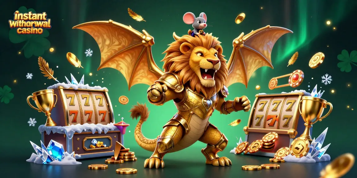 Experience exciting gameplay at an instant withdrawal casino, featuring vibrant slot reels and golden elements.